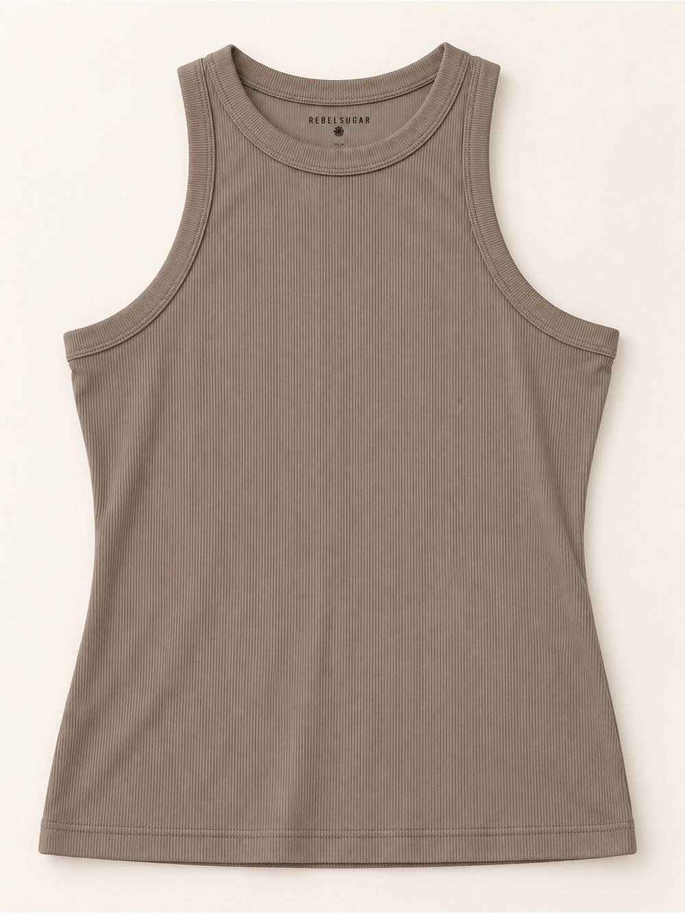 Rebel Sugar Ribbed Tank Top — Taupe Brown